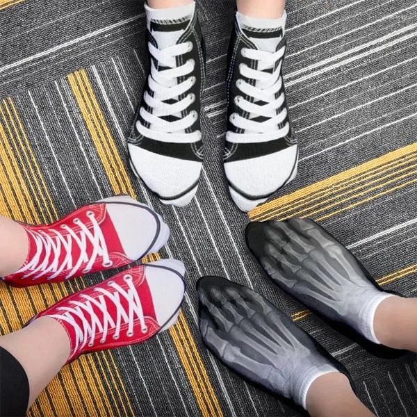 Femmes chaussettes drôles de pied de pied mignon créativité mode 3d toile chaussures imprimées coton harajuku compression basse cheville