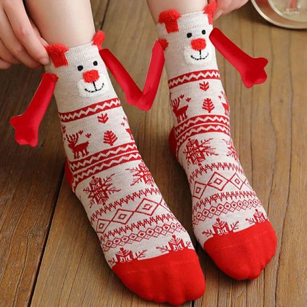 Calcetines de mujer divertidos mano en Navidad muñeca 3d calcetín de algodón pareja de celebridades creativo tubo medio magnético con imán