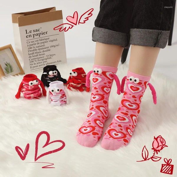 Chaussettes drôles à aspiration magnétique pour femmes, chaussettes longues unisexes en coton 3d avec aimant, cadeau créatif pour la saint-valentin