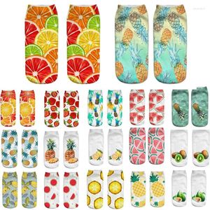 Calcetines de mujer divertidos piña sandía fruta impresa corta femenina 3D Harajuku Kawaii algodón suave transpirable feliz tobillo de corte bajo