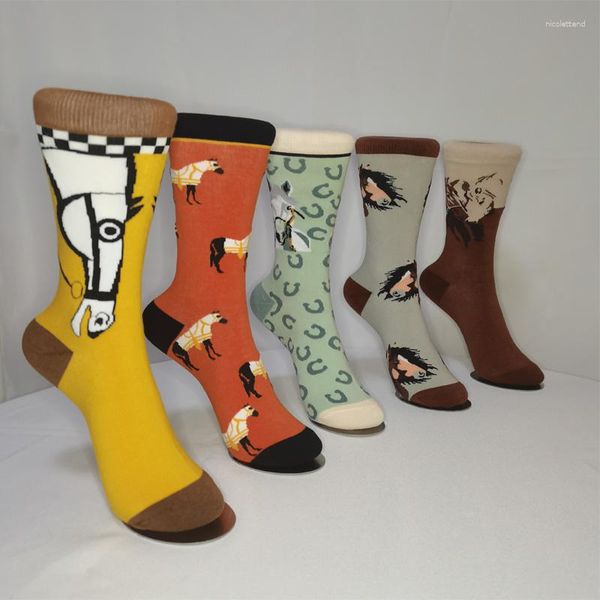 Calcetines divertidos para mujer, estilo japonés coreano Harajuku, corcel de dibujos animados, ropa de calle creativa para primavera y otoño, moda feliz