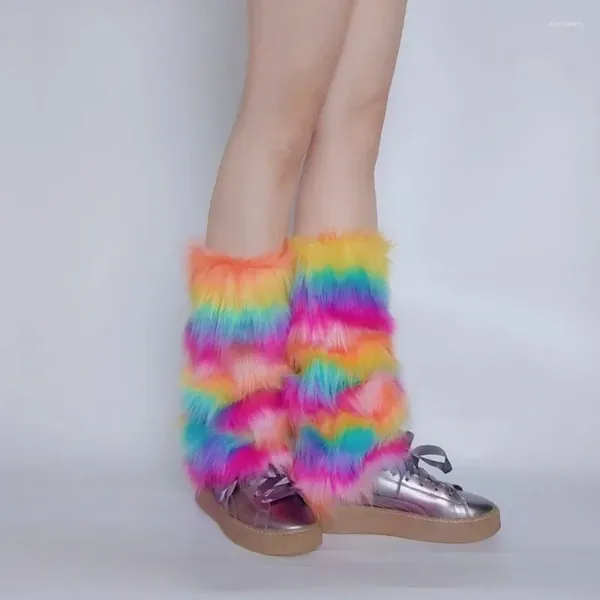 Calcetines de mujer de piel sintética difusa calentadores de piernas puños largos cubierta tiene elástico un par carnavales bota Y2K JK uniforme