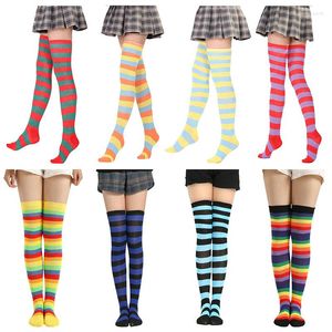 Vrouwen sokken cadeau voor dames kous Harajuku kleurrijke regenboog gestreepte sexy over lo lolita panty knie knie hoog warm voor meisje kawaii