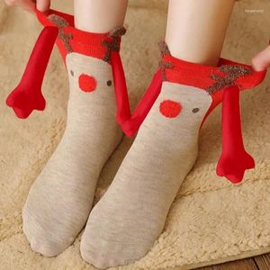 Chaussettes pour femmes, cadeaux d'arbre, dessin animé drôle, célébrité, noël 2024, mignon, main de noël, Couple magnétique, père noël