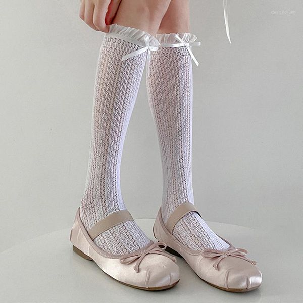 Mujeres calcetines chicas lindo kawaii jk lolita blanca encaje negro rodilla alta malla larga aros retro góticos japoneses con medias de volante
