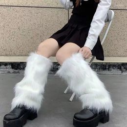 Calcetines de mujer Harajuku esponjoso de piel sintética, calentador de piernas peludo para invierno, gótico Y2k, Cosplay de Lolita, botas cálidas y dulces, funda para Navidad
