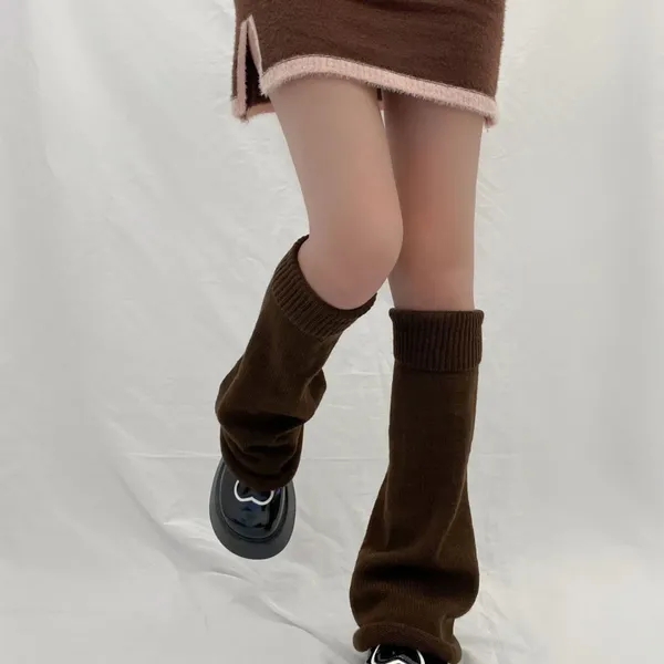 Calcetines de mujer para niñas, botas de punto japonesas Kawaii de los años 90, ganchillo gótico a rayas sólidas