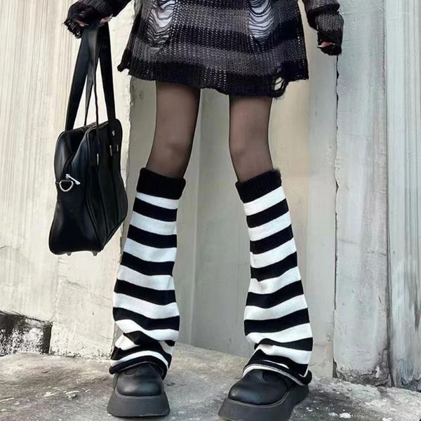 Calcetines de punto para mujer y niña, calcetín con cubierta a rayas de invierno, estilo gótico japonés, medias protectoras informales, 1 par