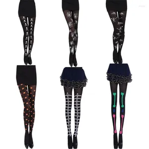 Chaussettes pour femmes et filles, Leggings, imprimé os de citrouille chauve-souris, collants Slim, bas en Nylon pour Halloween, bonneterie