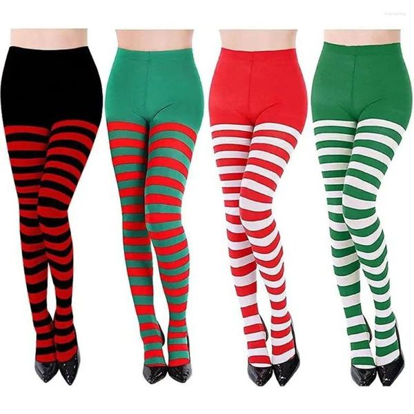 Calcetines de mujer para niñas, pantimedias con estampado de rayas largas por encima de la rodilla, bonitos calcetines elásticos hasta el muslo de algodón a rayas para fiesta de Navidad y Halloween