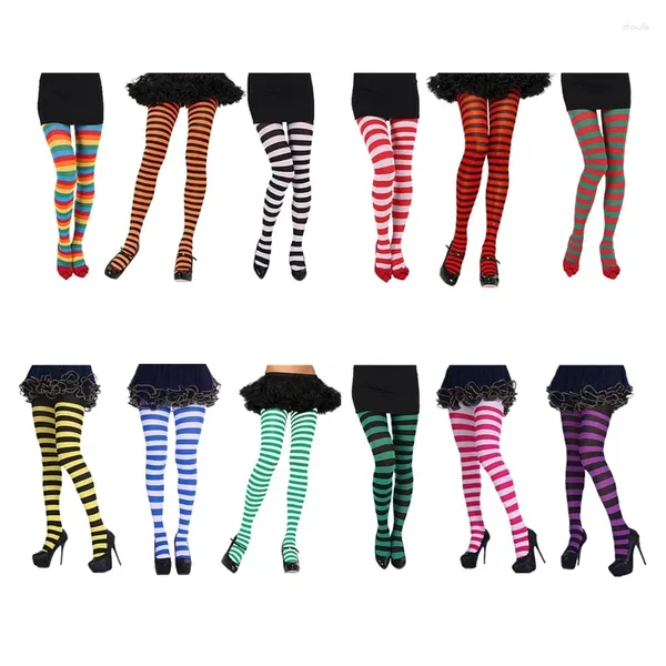 Chaussettes à rayures multicolores arc-en-ciel pour femmes et filles, bas opaques, pour noël, Halloween, Costume de Cosplay