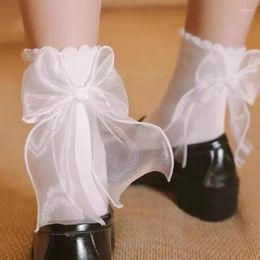 Vrouwen sokken meisjes zacht wit kanten lolita lint boog dames middenkalf schattige ruche frilly enkel Japanse stijl jurk kousen