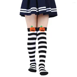 Chaussettes longues rayées au-dessus du genou pour femmes et filles, bas de citrouille de dessin animé mignon d'halloween pour enfants de 6 à 12 ans, automne
