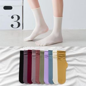 Chaussettes d'été en velours pour femmes et filles, fines, amples, douces, respirantes, longues, couleur unie, blanc, noir, kaki, Beige, Harajuku, hautes