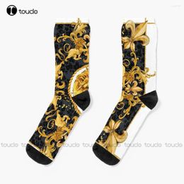 Calcetines de mujer León dorado y adorno de Damasco Cool Unisex adulto adolescente diseño juvenil feliz lindo creativo arte divertido