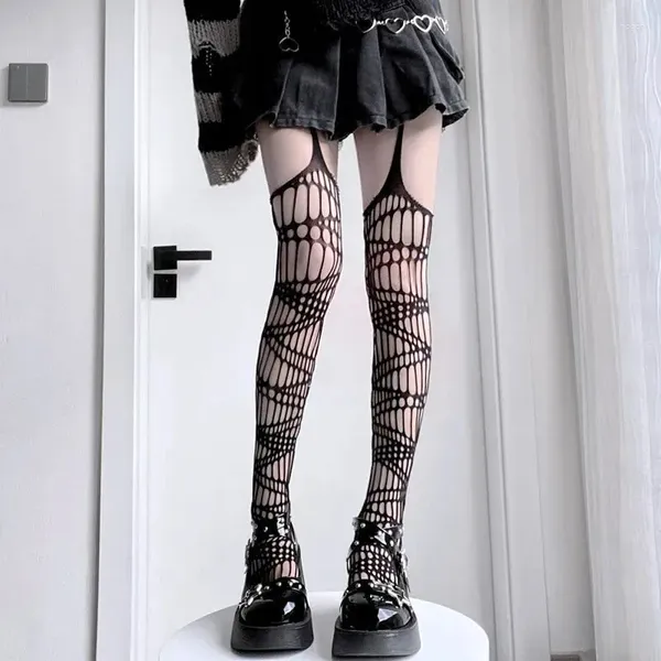 Chaussettes gothiques chauve-souris longues pour femmes, bas en résille Sexy, Harajuku Emo, collants en maille Alternative, Lingerie, jarretelles hautes en peau de cuisse