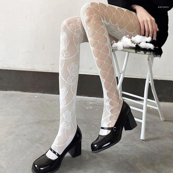 Chaussettes gothiques en résille pour femmes, collants en maille Lolita pour filet, Leggings avec motif Punk, Lingerie Sexy