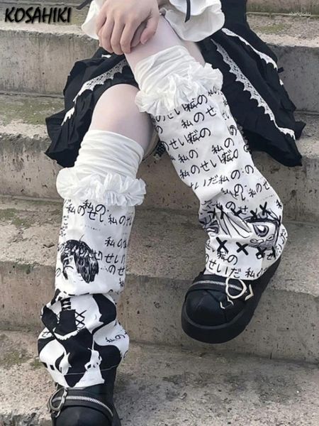 Chaussettes gothiques Punk Y2k pour femmes, douce personnalité, Harajuku, couvre-pieds longs, tendance, dessin animé Kawaii, imprimé, manchettes de bottes