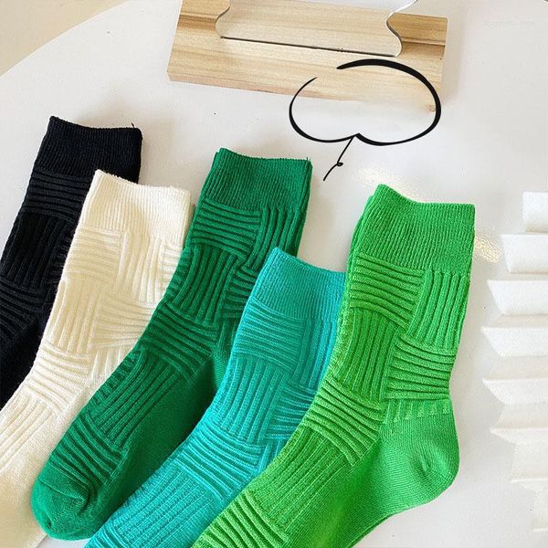 Chaussettes Femme Vert Printemps Couleur Unie Couple Coton Sport Haute Calcetines