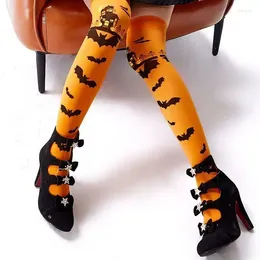 Calcetines de mujer, medias para fiesta de Halloween, disfraz divertido de Cosplay, Lolita, largo por encima de la rodilla, bruja, vampiro, murciélago, algodón suave alto