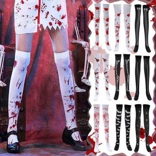 Calcetines de mujer, medias de Halloween, accesorios de disfraces temáticos, existencias de esqueleto de Calavera, Cosplay, suministros de fiesta sangrienta de Lolita