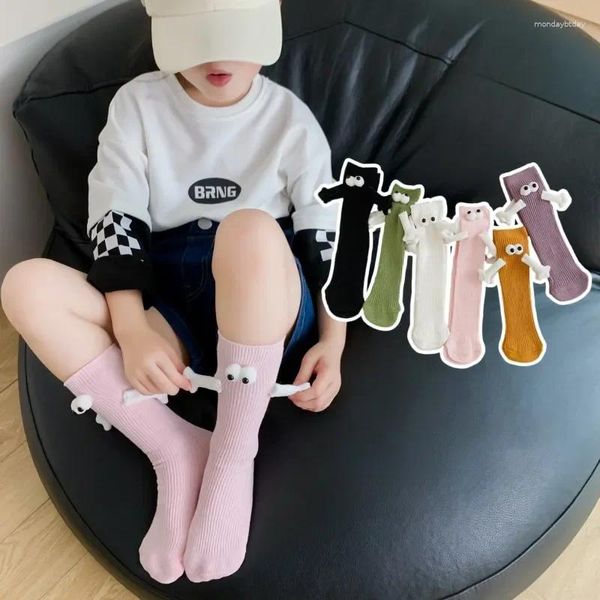 Chaussettes main dans la chaussette pour enfants, garçon et fille, couleur unie, dessin animé, aimant pour les yeux, bas en coton, Tube central, cadeaux amusants et mignons