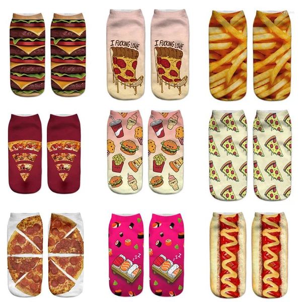 Calcetines de mujer Harajuku comida divertida Hamburgo/Pizza/Sushi lindo pastel macarrón vida creativa Sokken Chaussette Femme