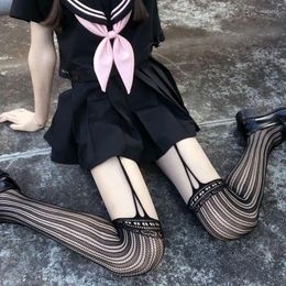 Femmes chaussettes Harajuku japonais évider bas résille collants mode noir gothique corps jarretière sur genou transparent collants