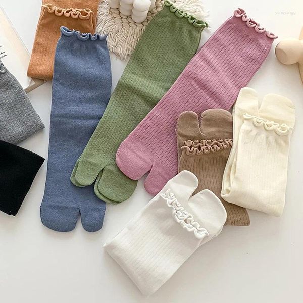 Chaussettes Harajuku de Style japonais pour femmes, bout Tabi pour l'été en Fiber, deux doigts, Kimono, tongs, sandales, chaussettes fendues