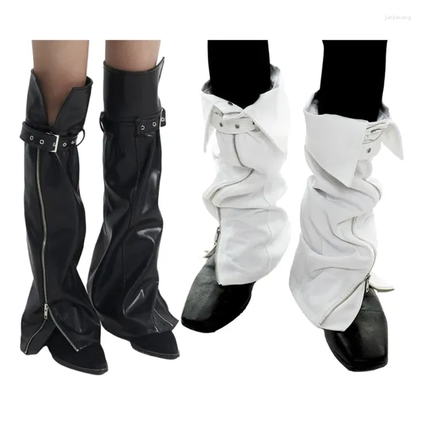 Calcetines de mujer Harajuku de cuero gótico Punk cremallera larga manga polainas gótico invierno cálido tobillo montón regalos