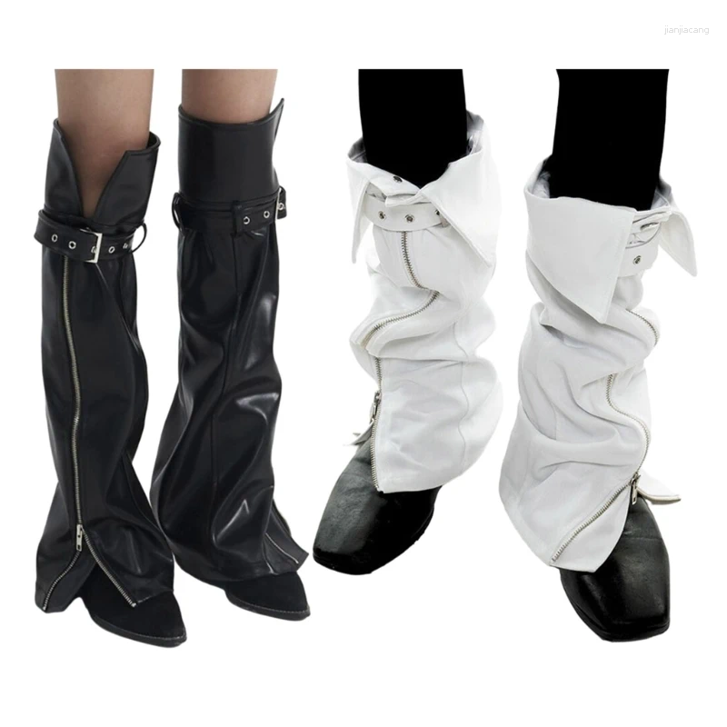 Frauen Socken Harajuku Leder Gothic Punk Lange Zipper Sleeve Gamaschen Goth Winter Warme Knöchel Haufen Geschenke