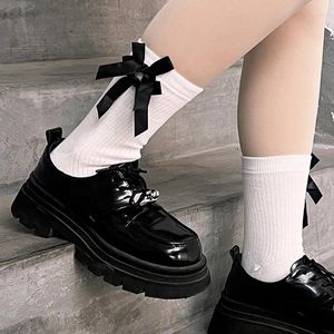 Femmes chaussettes Harajuku Lolita Bow filles Jk noir nœud papillon femme bas Long Tube doux printemps été bonneterie Sox