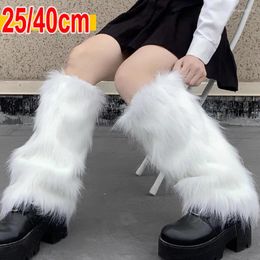 Calcetines de mujer Harajuku zapatos puños calentador de piernas invierno cálido Vintage Color sólido esponjoso botas de piel sintética cubierta gruesa de pantorrilla para niña