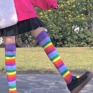 Femmes chaussettes Harajuku bas japonais élégant rayé Shengrenmei étudiants coréen Ins tendance Long Tube sur le genou belle jambe bas