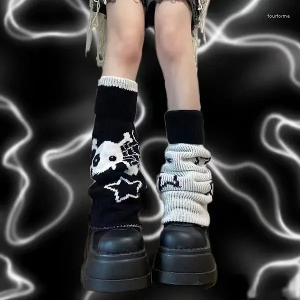 Calcetines de mujer Harajuku Y2k con estampado de calavera y estrella, ropa de dos lados, tejido, chicas Punk, ropa de calle japonesa Kawaii, medias con cubierta