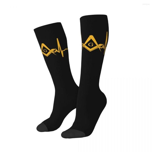 Calcetines de mujer Heartbeat Freemason Muslo Hasta la rodilla Cálido Moda Masonic Mason Medias