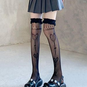 Chaussettes féminines Heziowyun Women's Y2K Vintage Lace Over Knee Lolita Sheer Eyelet Coit