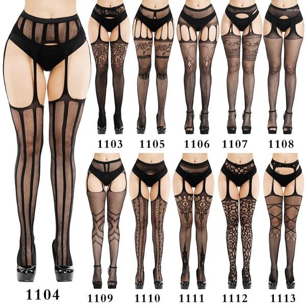 Chaussettes en résille haut de gamme pour femmes, collants Sexy, Jacquard, bretelles antidérapantes