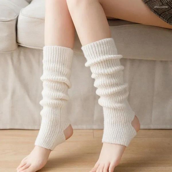 Chaussettes hautes japonaises pour femmes, leggings chauds tricotés, couleur unie, couvre-talon ajouré, couleur Y2k, guêtres pour jambes et pieds Lolita