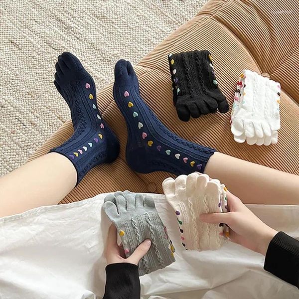 Chaussettes en coton de haute qualité pour femmes, colorées, cœur d'amour, bout fendu, cinq doigts, Tube central, séparation Tabi