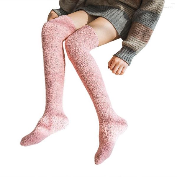 Chaussettes Hirigin en peluche pour femmes, bas chauds pour adultes, couleur unie, hauteur des genoux, Tube Long pour printemps automne hiver 2023, mode