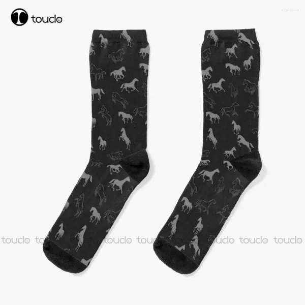 Femmes chaussettes chevaux gris foncé jeune soccer noir personnalisé personnalisé unisexe adulte adolescent halloween de Noël cadeau