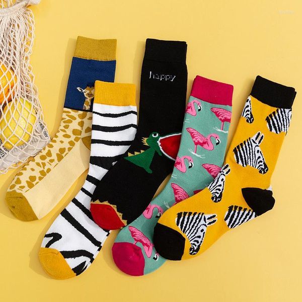 Femmes Chaussettes Bonneterie Animal Prin Girafe Rayé Dessin Animé Calcetines Femme Skarpetki Damskie Kobieta Skarpety Drôle Divertidos Chaussette CottonSo