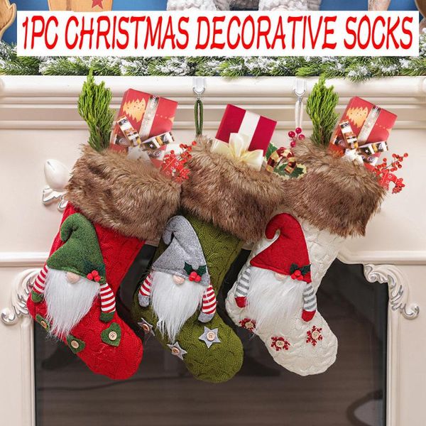 Mujeres calcetines Hosiery navidad encantadora tejido de tejido sin rostro adornos de árbol de regalo de regalo decoración colgante l 5socks