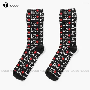 Chaussettes pour femmes J'adore le pétrole et le gaz rouge Alberta Pipelines Back