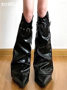 Chaussettes de femmes iamsure Dark Pu Leather Gothic Solid Long Heap Legging 2023 Automne Hiver Fashion Fedies Boot Boot