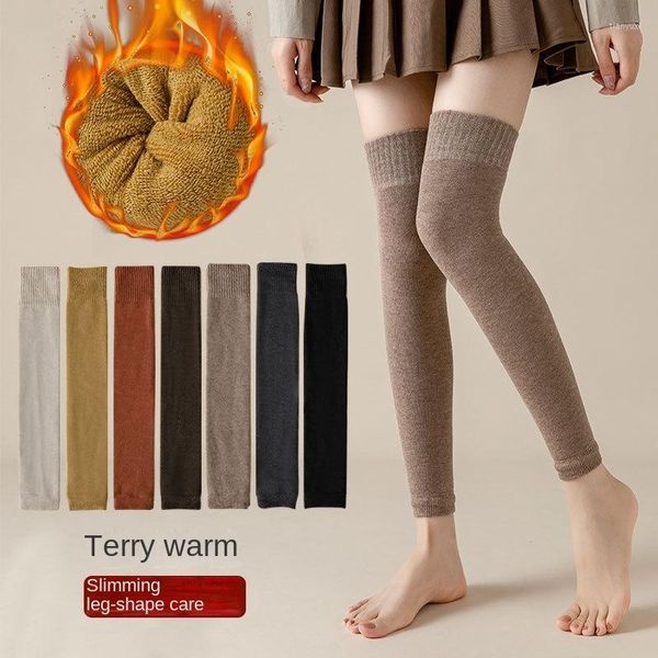 Chaussettes pour femmes en solide chaud genou haut tricoté couvre-pieds Crochet hiver plus chaud botte manchette longue