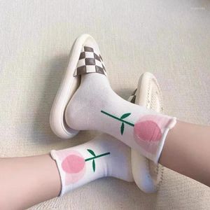 Dames Sokken Ins Mode Voor Dames Romantisch Lente en Zomer 3D Bloem Tulp Zoet Mid Tube Katoen Dames Dagelijks Basis Schattig Bloemen Sox