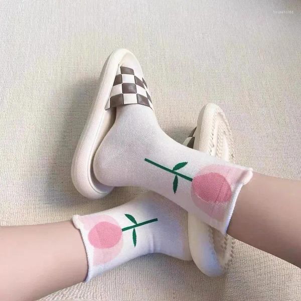 Femmes chaussettes Ins mode pour femme romantique printemps et été 3D fleur tulipe doux mi tube coton base quotidienne mignon Floral Sox