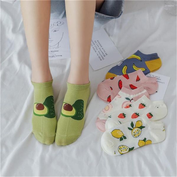 Calcetines de mujer INS Happy Fashion Tobillo corto de mujer Fruta linda Dibujos animados Aguacate Plátano Sandía Fresa Suave Verano Primavera